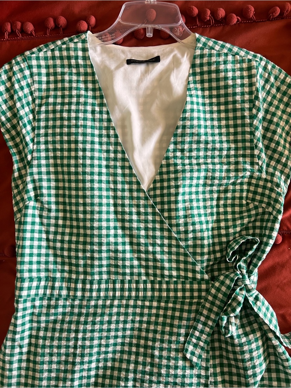 Banana Republic Green and White Gingham Wrap Midi Dress - Picture 5 of 6